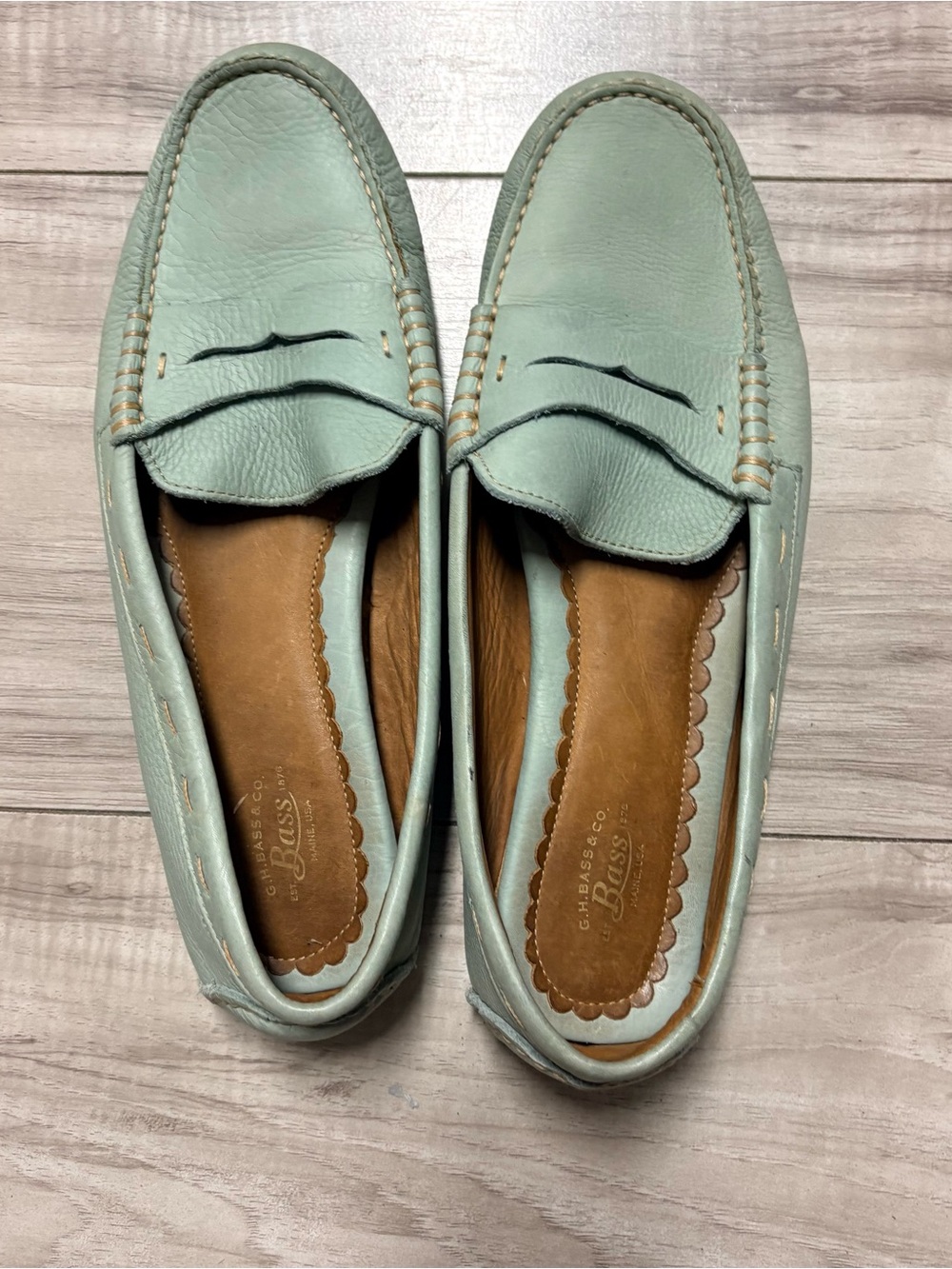 Bass Mint Green Leather Penny Driving Loafers - Women's Slip-On - Picture 6 of 9